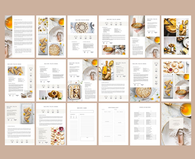 May include: A printable recipe card template with a white background and black text. The template includes sections for the recipe title, ingredients, instructions, and notes. There are also images of various baked goods, including a pie, cookies, and a cake.