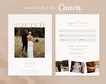 Photography Gift Certificate Template | Photography Gift Card Template | Canva Template