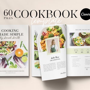 Cookbook Template  | Editable Recipe Book Template | Printable Green Recipe ebook | Canva Templates