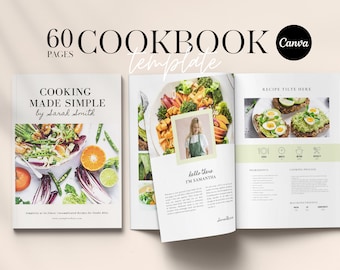 Cookbook Template  | Editable Recipe Book Template | Printable Green Recipe ebook | Canva Templates