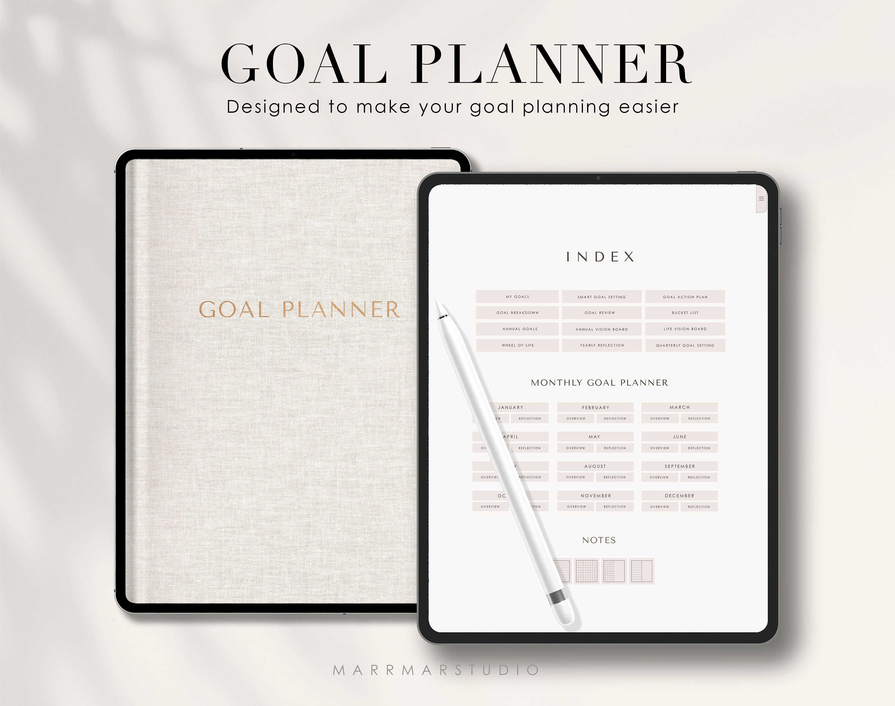 Digital Goal Planner: GoodNotes Productivity, Habits & Reflections (PDF Downloadable Template)