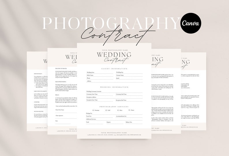 Wedding Photography Contract Template: Editable Canva Form (digital ...