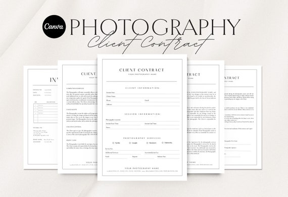 Photography Client Contract Template: Editable Canva Forms (A4/US Letter)