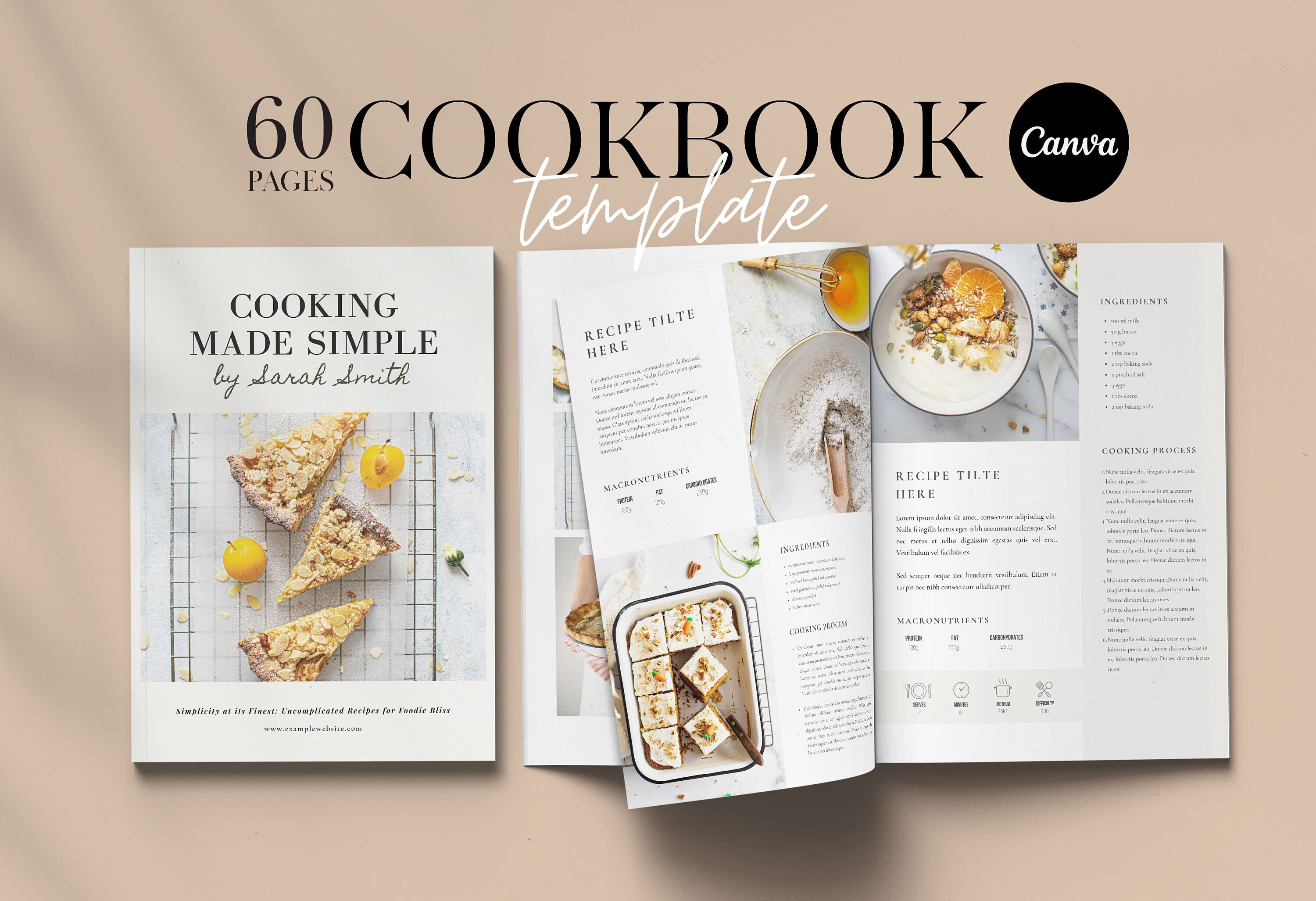 Recipe Book Template  | Editable Cookbook Template | Printable Recipe ebook | Canva Templates