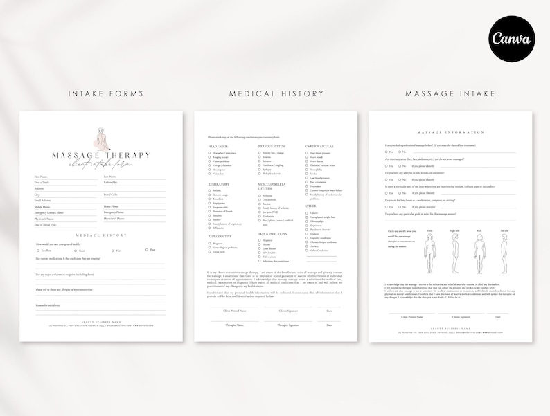 Massage Therapy Forms: Client Intake, SOAP Notes (canva Template) - Etsy
