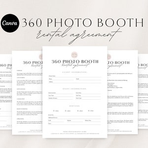 360 Photo Booth Rental Agreement Template | Rental Contract Template | Editable Photo Booth Template | Canva Template