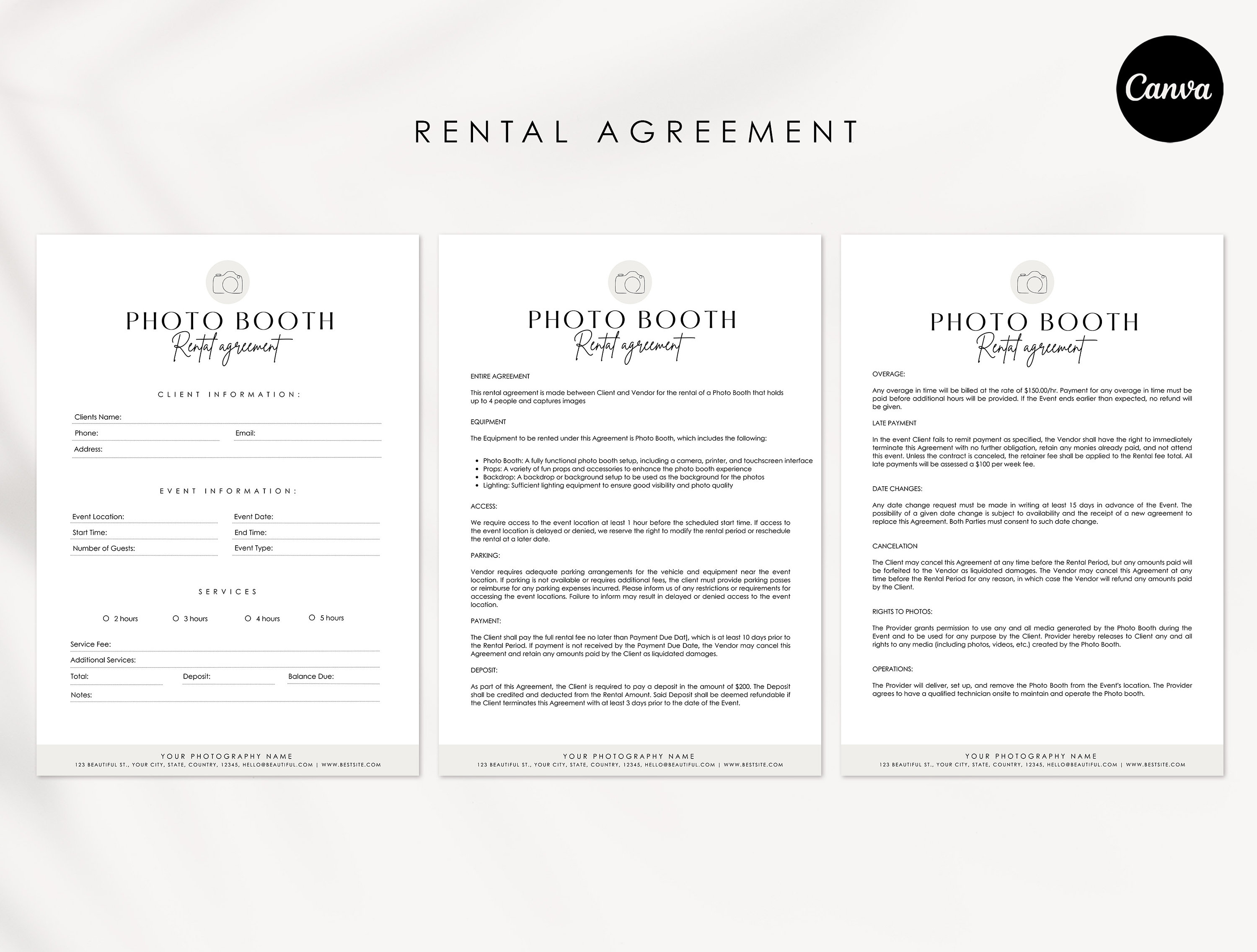 Editable Photo Booth Rental Agreement Template Photo Booth Etsy