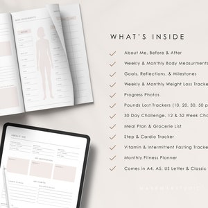 Weight Loss Planner: Fitness, Meal & Body Measurement Tracker (Printable PDF) image 2