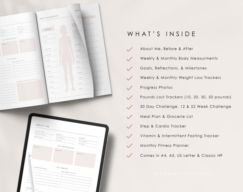 Weight Loss Planner: Fitness, Meal & Body Measurement Tracker (Printable PDF) image 2