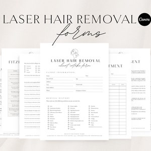 Formulários de consentimento para remoção de pêlos a laser | Formulário de redução de cabelo a laser para impressão | Modelos editáveis de esteticista | Formulário de Consulta | Modelo de tela