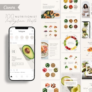 Può includere: Un collage di post di Instagram che presentano diverse opzioni di cibo sano, tra cui papaya, bagel al salmone con capperi, avocado e una varietà di frutta e verdura. I post sono progettati per fornire informazioni nutrizionali e suggerimenti per un'alimentazione sana.