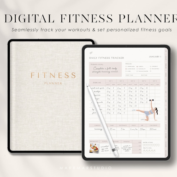Digital Fitness Planner, GoodNotes Fitness Journal, Weight Loss Journal, Undated iPad Workout Planner, Meal Planner, Wellness