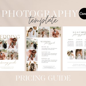 Hochzeitsfotografie Preisvorlage | Hochzeit Pricing Guide List | A La Carte Fotograf Preisführer | Canva Template