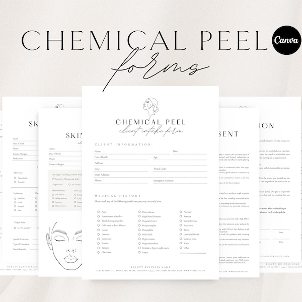 Chemical Peel Forms | Editable Chemical Peel Templates | Esthetician Consent | Facial Consultation Forms | Canva Beauty Salon Forms