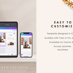 May include: A screenshot of a Canva design template for a wedding invitation. The template features a photo of a couple in front of a stone archway. The text "Wedding Save the Date" is displayed above the photo. The template is available on the Canva app and can be customized with your own photos and text.