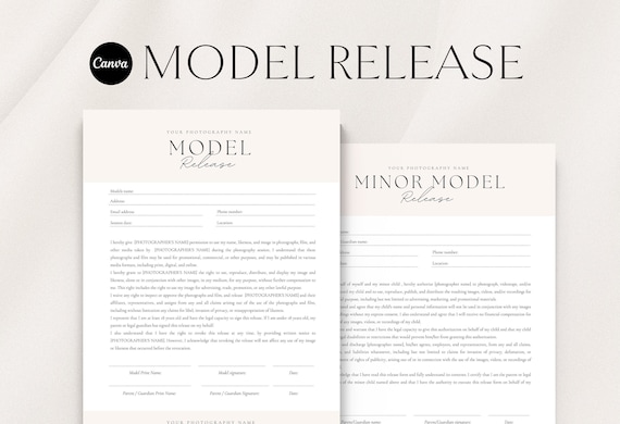 Photography Model Release Form Template: Minor Contract (Canva Template)