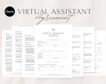 Vorlage für einen Vertrag über Virtueller Assistent | VA Bearbeitbare Vereinbarung | Canva Digitaler Download