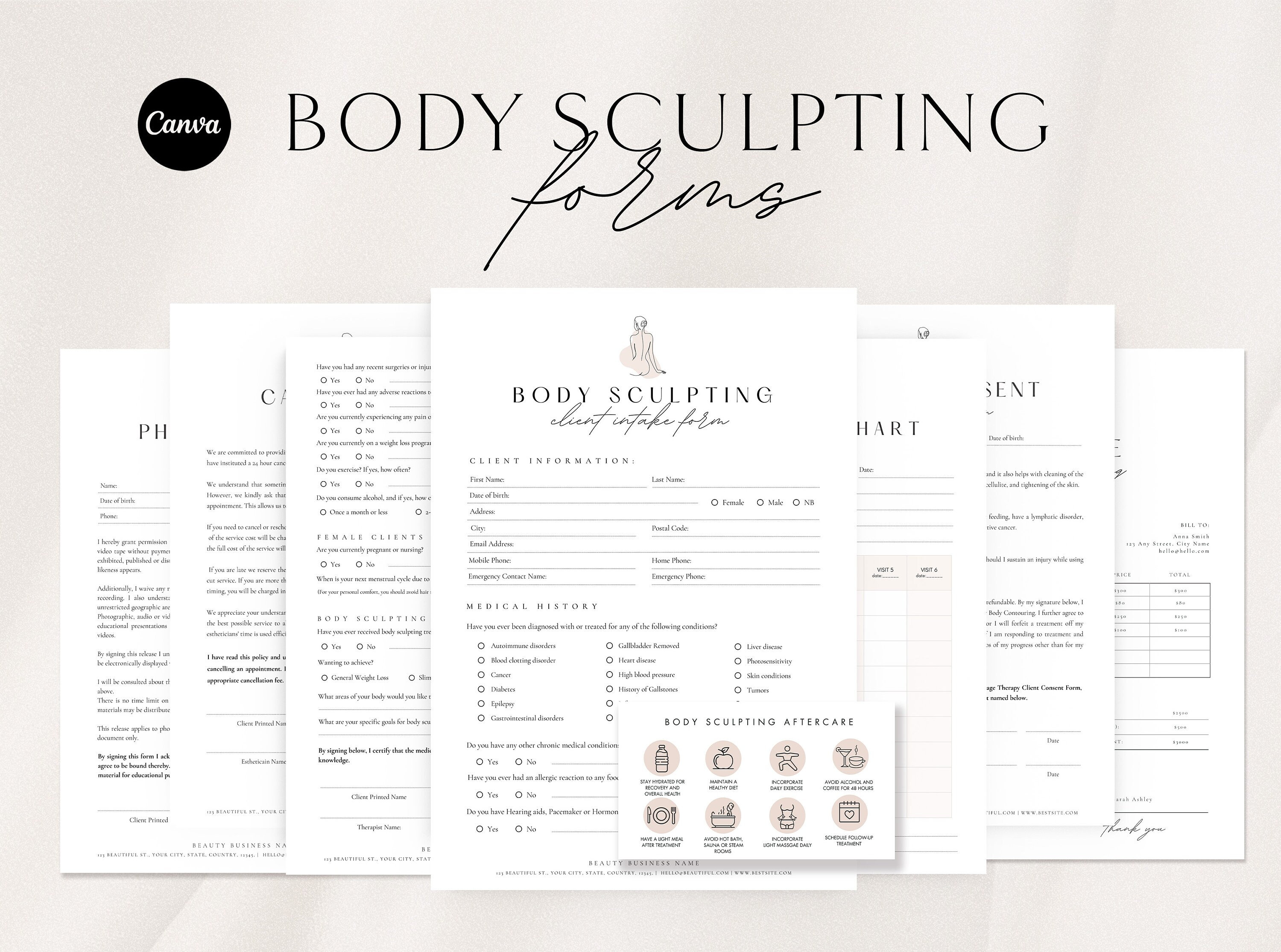 Body Sculpting Intake Forms: Esthetician Consultation Templates (canva ...