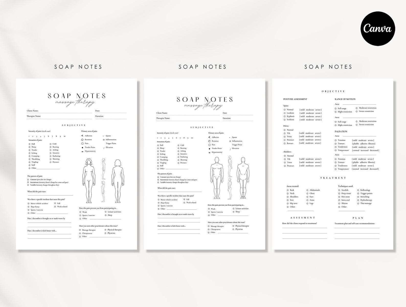 Massage Therapy Forms: Client Intake, SOAP Notes (canva Template) - Etsy