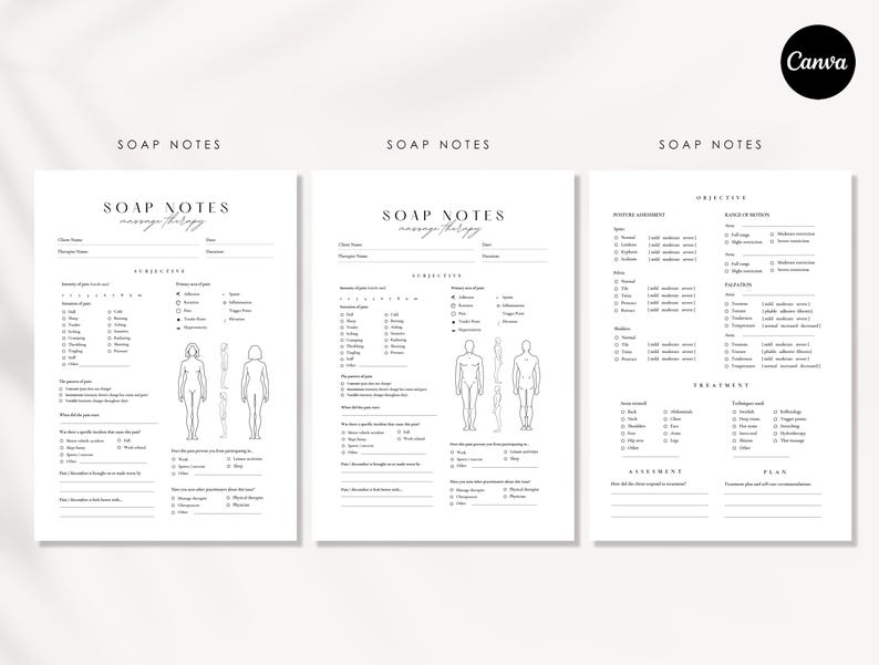 Massage Therapy Forms: Client Intake, SOAP Notes (canva Template) - Etsy