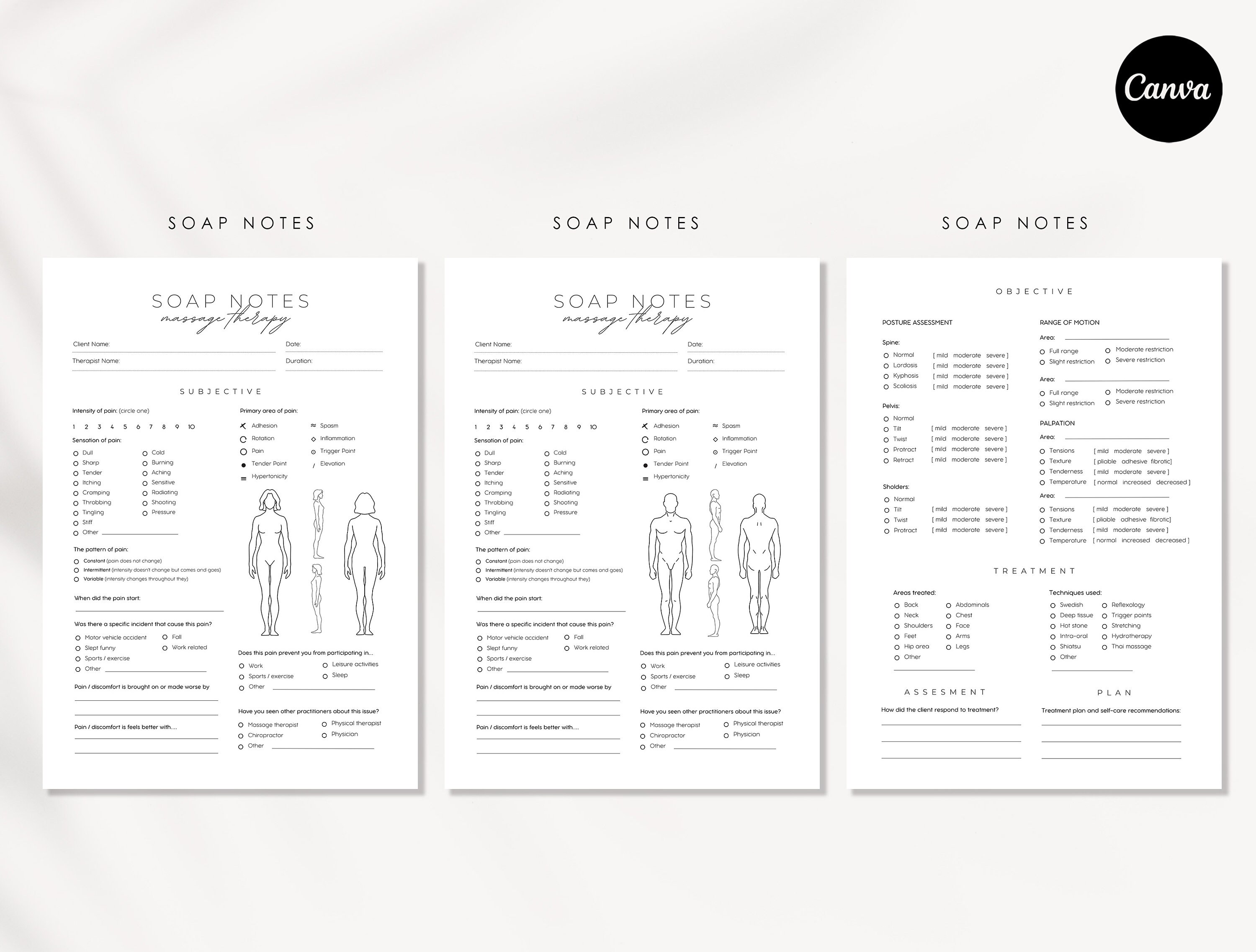Editable Massage Therapy Forms: Client Intake, SOAP Notes (canva ...