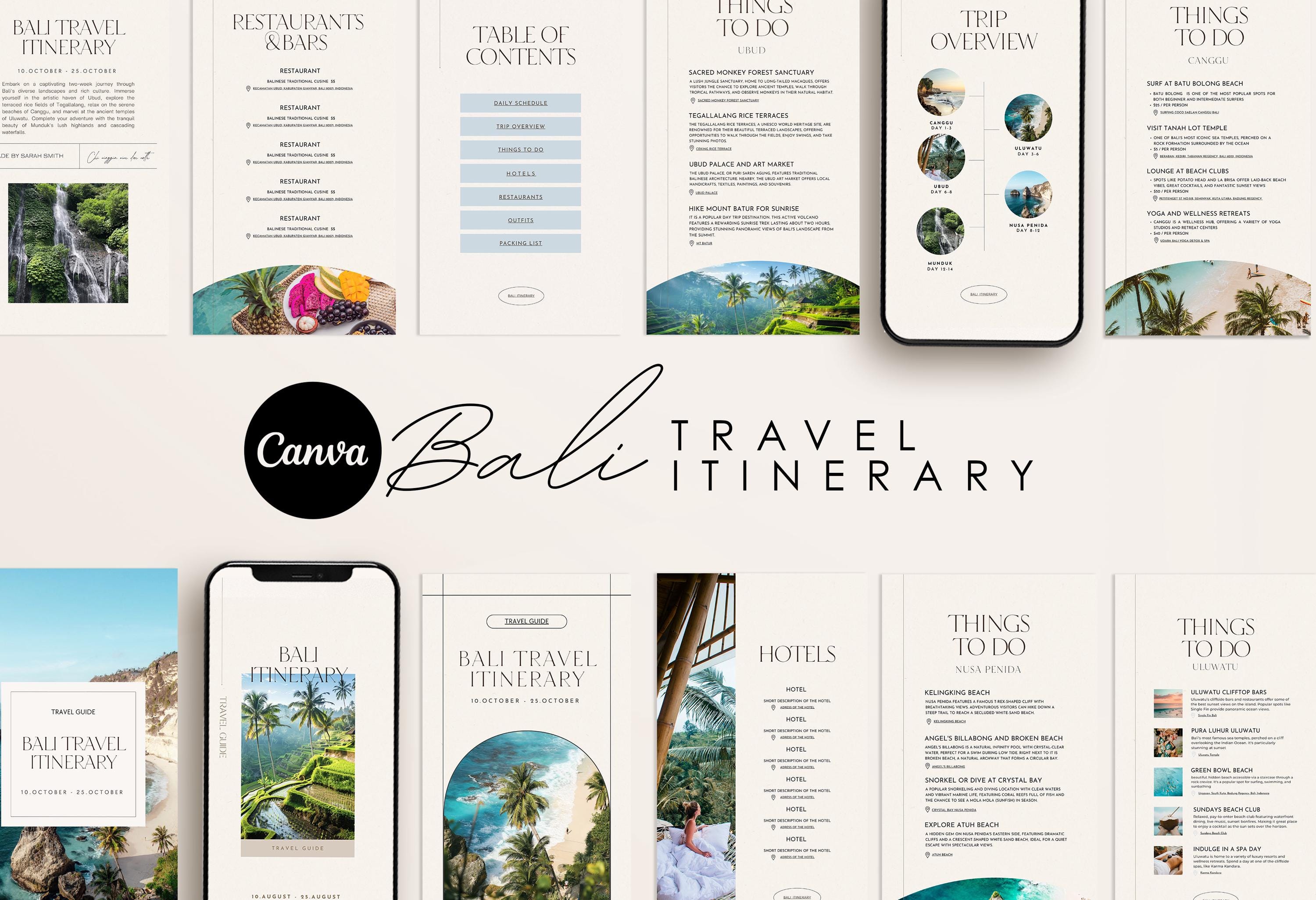 Bali Travel Itinerary Template: Editable Mobile Guide (canva) - Etsy Canada