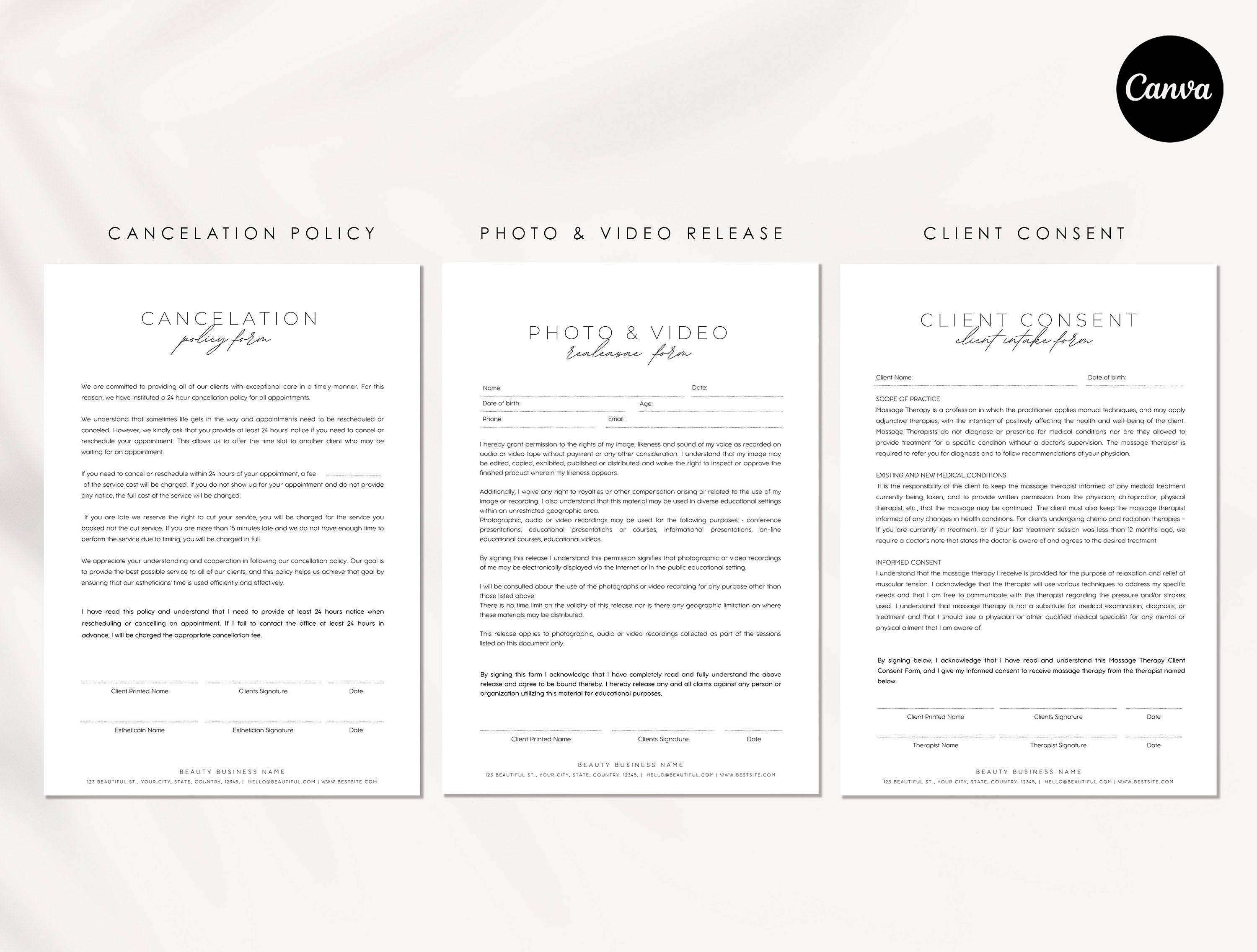 Message Paperwork Editable Massage Therapy Forms: Client Intake, SOAP Notes (canva ...