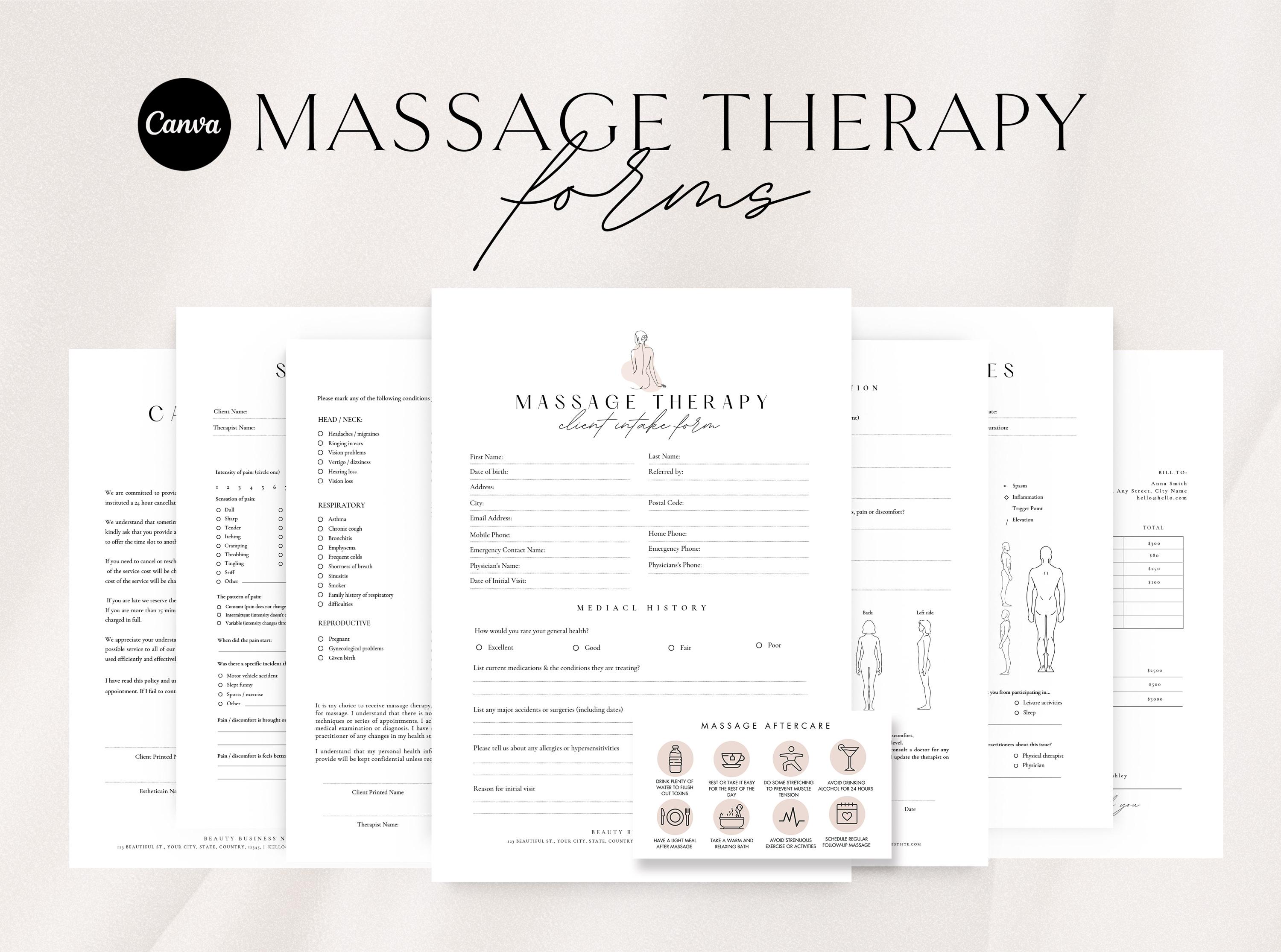 Massage Therapy Forms: Client Intake, SOAP Notes (canva Template) - Etsy