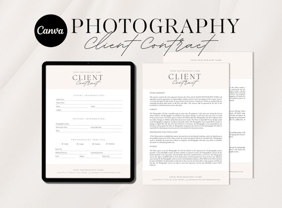 Photography Client Contract Template: Editable Canva Form (Digital Download)