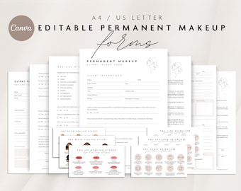 Permanent Makeup Forms | Editable PMU Consent Form Template  | Printable Client Intake Forms | PMU Aftercare Cards | Esthetician Forms