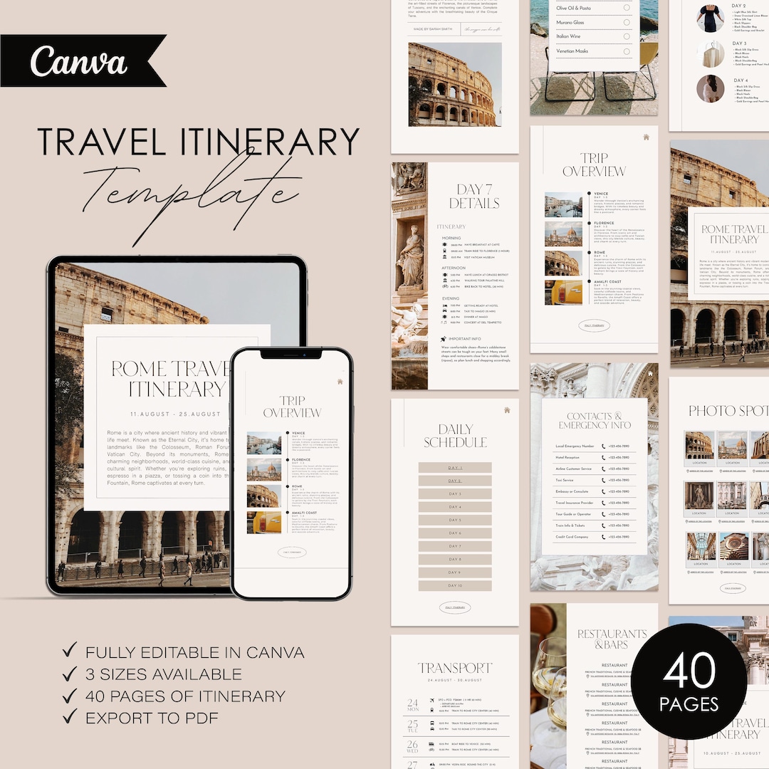 Editable Travel Itinerary Template: Canva Travel Planner (digital ...