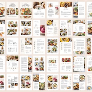 May include: A collection of cookbook pages with various food photography and text. The pages feature recipes and cooking instructions, with titles like "Cooking Made Simple" and "Healthy Revolutions." The layout includes images of prepared dishes, ingredients, and step-by-step guides.