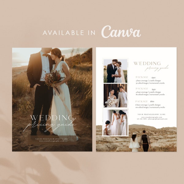 Wedding Photography Pricing Template | Wedding Pricing Guide List | Photographer Price Guide | Canva Template