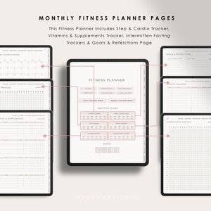 Puede incluir: Un planificador de fitness digital con p&aacute;ginas para hacer un seguimiento de los pasos, el cardio, las vitaminas, los suplementos, el ayuno intermitente, las metas y las reflexiones. El planificador est&aacute; dise&ntilde;ado para usarse en una tableta o computadora.