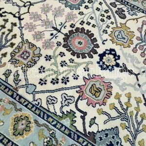Modern beige blue Oushak Hand Knotted Wool Area Rug 8x10,9x12, 10x14 ft multicolour antique Handmade Rugs for Living Room,Bedroom,Home Décor