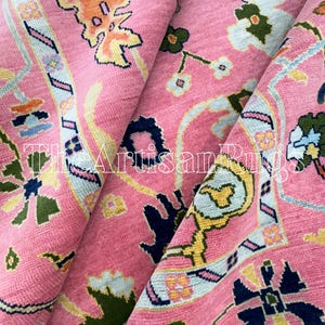 Pink Modern Oushak Hand Knotted Wool Area Rug 8x10, 9x12, 10x14 ft multicolour antique Handmade Rugs for Living Room,Bedroom,Home Décor