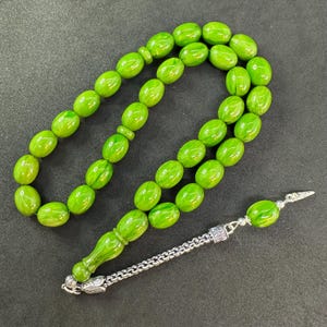 Bakelite 33-Bead Tasbih: Worry Beads, 925 Sterling Silver Tassel