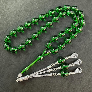 Bakelite 33-Bead Tasbih: Worry Beads, 925 Sterling Silver Tassel