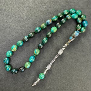 Bakelite 33-Bead Tasbih: Worry Beads, 925 Sterling Silver Tassel