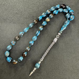 Bakelite 33-Bead Tasbih: Worry Beads, 925 Sterling Silver Tassel
