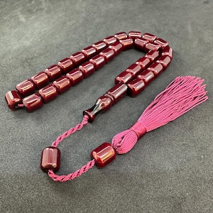 Cherry Bakelite 33-Bead Tasbih: Worry Beads