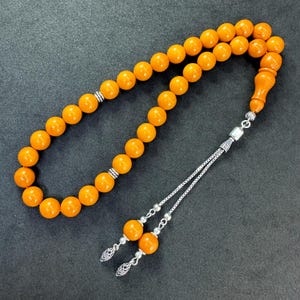 Bakelite 33-Bead Tasbih: Worry Beads, 925 Sterling Silver Tassel