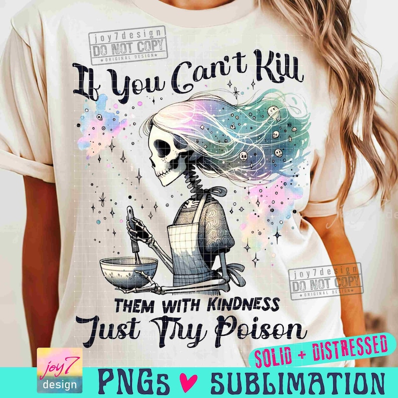 Kill Them With Kindness PNG Funny Skeleton Housewife Adult Humor Png Cute Pastel Goth Png Witchy Funny Sarcastic SUBLIMATION Design ORIGINAL image 1