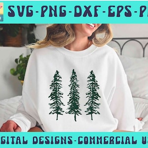 Pini SVG PNG Pdf POD, Alberi sempreverdi Svg, Foresta Svg, Viaggio all'aperto Svg, Campeggio Svg Escursionismo Svg Albero di Natale File di taglio Sublimazione