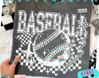 Baseball shirt Retro PNG Trendy Checker Distressed Lighting bolt ORIGINAL Design (Digital Download)