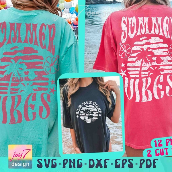 Summer Vibes SVG PNG Retro Summer Svg Summer shirt Svg Aesthetic Summer Sublimation Retro Beach Svg Summer Break Tropical Png Front and back