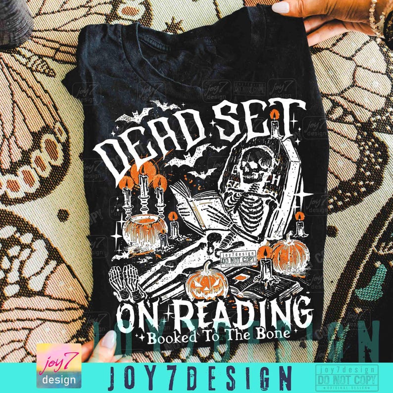 Divertente libro "Dead On Reading Skeleton Halloween PNG" Umorismo spettrale e libresco di Halloween ORIGINALE (download digitale) immagine 3