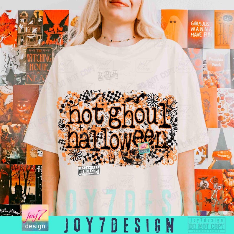 Hot Ghoul Halloween PNG Spooky Checkered Halloween Png Funny Halloween Floral Skull Spooky Season Gothic Girly Png Spooky Fall Png ORIGINAL image 4