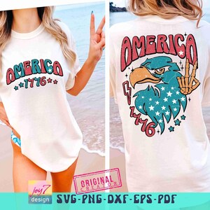 America Eagle Retro 4th of July SVG PNG America shirt Svg Retro America Svg Free Bird Png 4th of July Cut file Independence Day Sublimation image 3