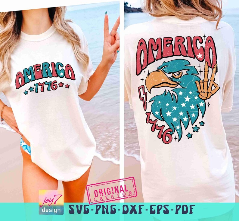 America Eagle Retro 4th of July SVG PNG America shirt Svg Retro America Svg Free Bird Png 4th of July Cut file Independence Day Sublimation image 3